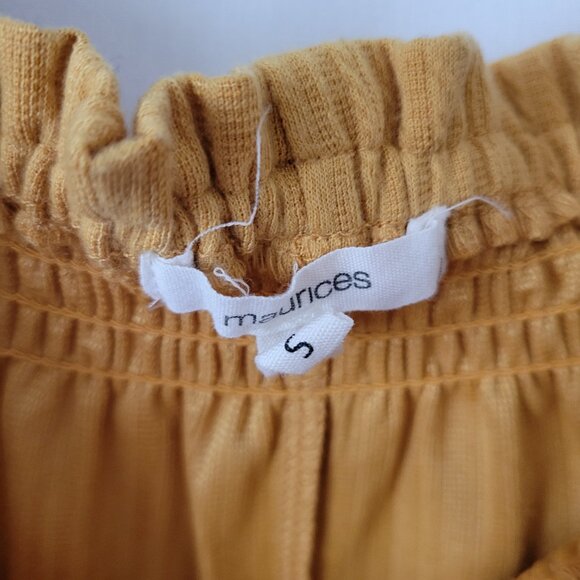 Maurice's Dress Peasant  BOHO Smocked Small Mustard Yellow Off Shoulder Unique - Picture 8 of 11